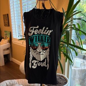 Feelin' Willie Good Graphic Muscle Tee - Black with Teal & White